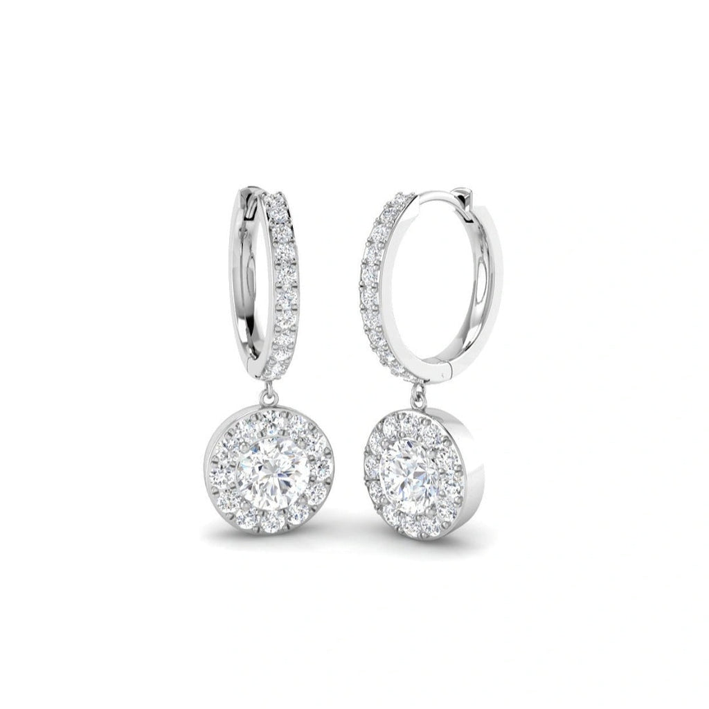 2.44ct Lab Grown Diamond Hoop Halo Drop Earrings in 9k Gold
