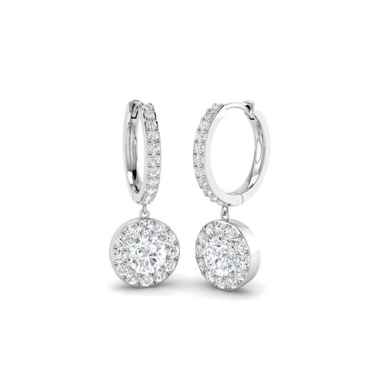 2.44ct Lab Grown Diamond Hoop Halo Drop Earrings in 9k Gold