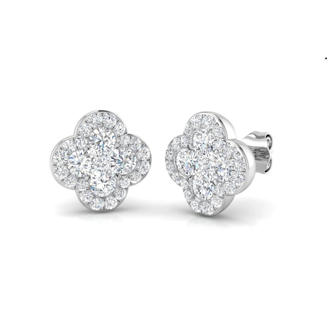1.60ct Lab Grown Diamond Round Cluster Halo Earrings in 9k Gold