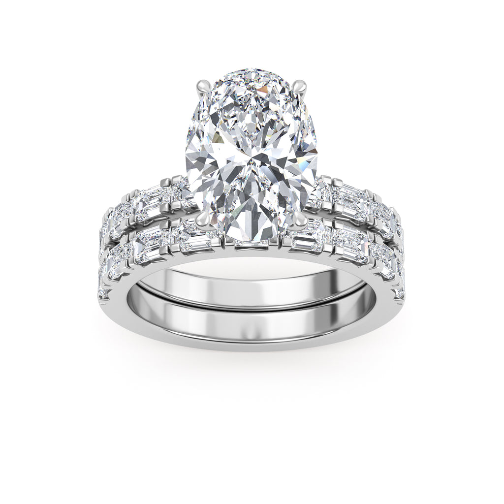 4.97ctw Oval cut Lab Grown Diamond Exceptional Engagement and Emerald cut Wedding Ring Set