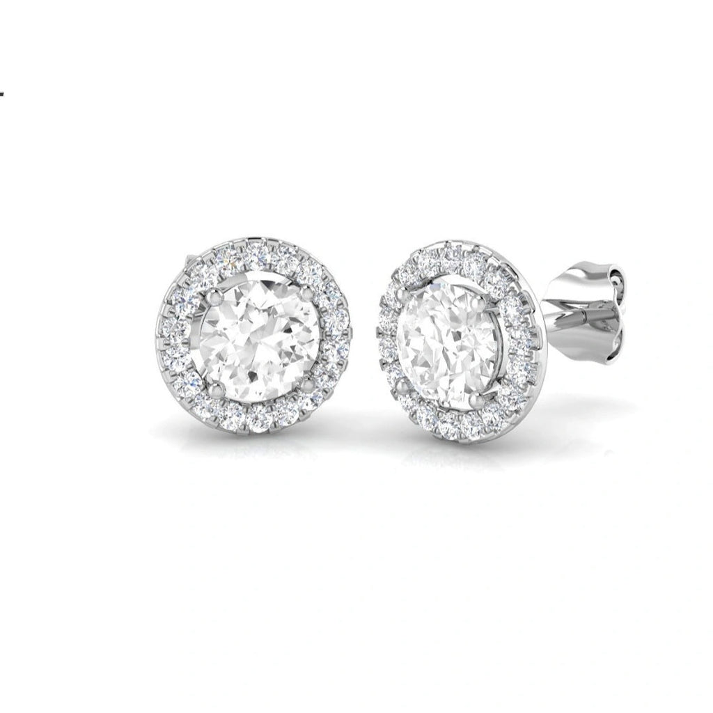 1.39ct Lab Grown Diamond Round Halo Earrings in 9k Gold