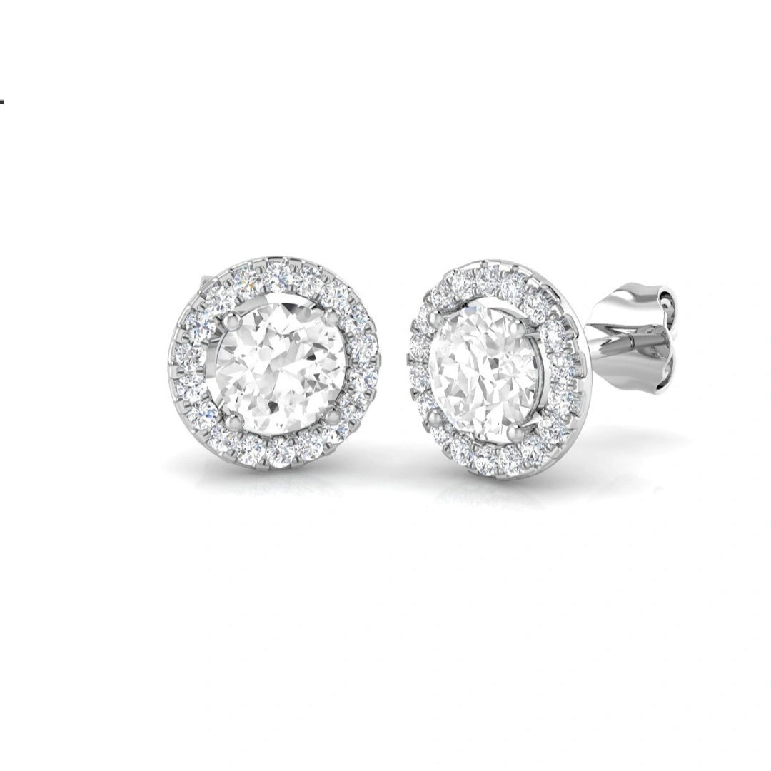 1.39ct Lab Grown Diamond Round Halo Earrings in 9k Gold