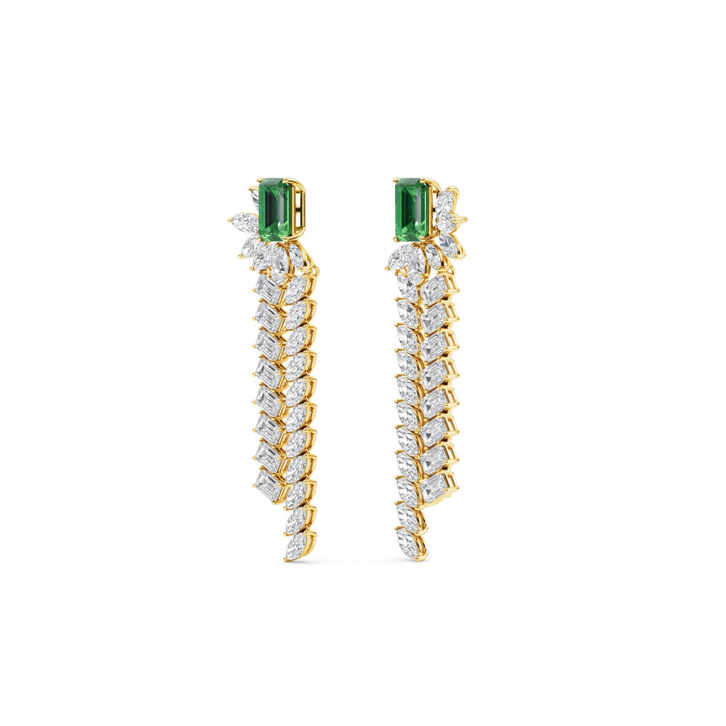 10.54ct Lab Grown Emerald and Marquise and Pear Lab Grown Diamond Exceptional Earrings