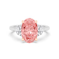 4.77ctw Pink Oval Lab Grown Diamond and Half Moon cut Exceptional Trilogy Engagement Ring