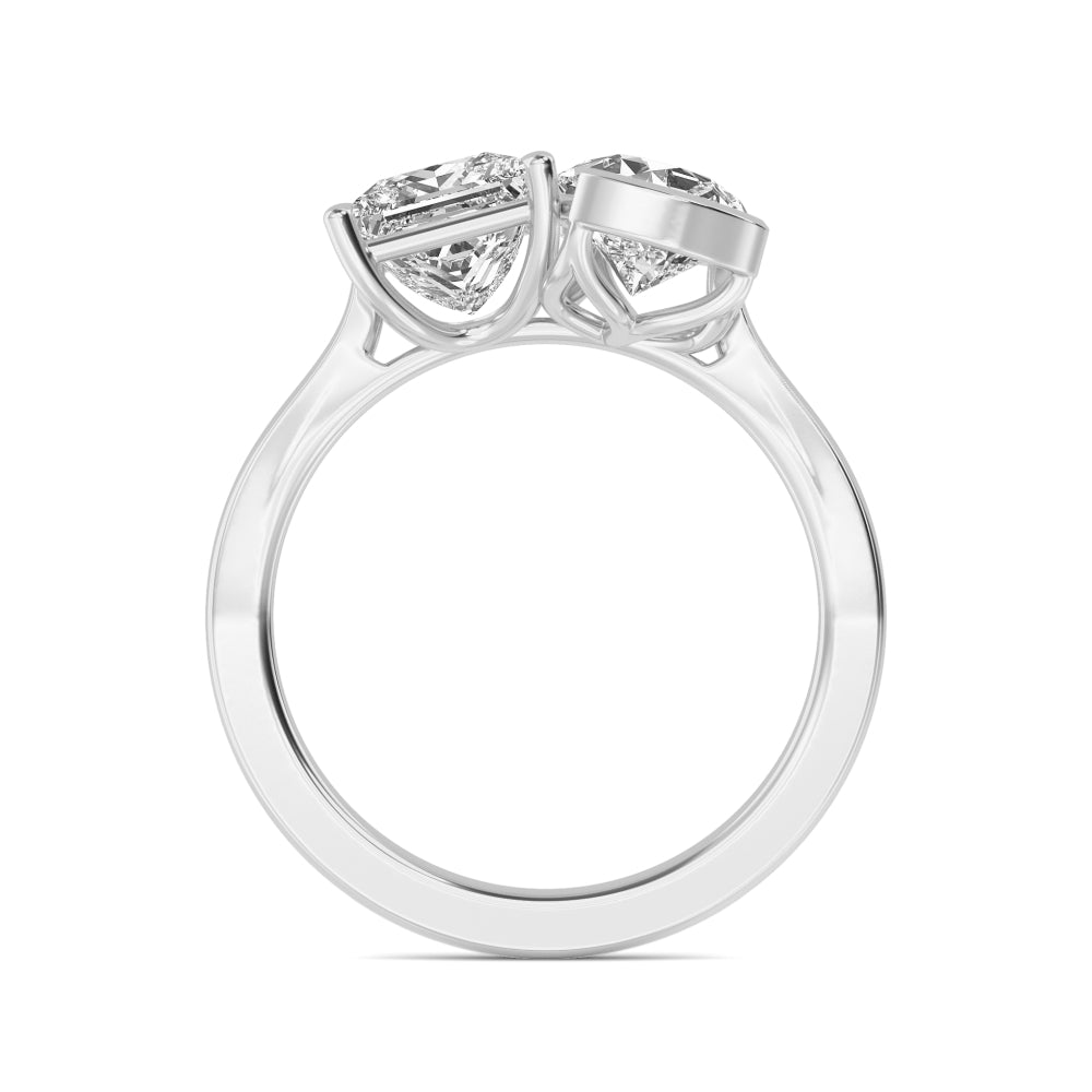 4.00ctw Princess and Pear cut Lab Grown Diamond Toi et Moi Engagement Ring