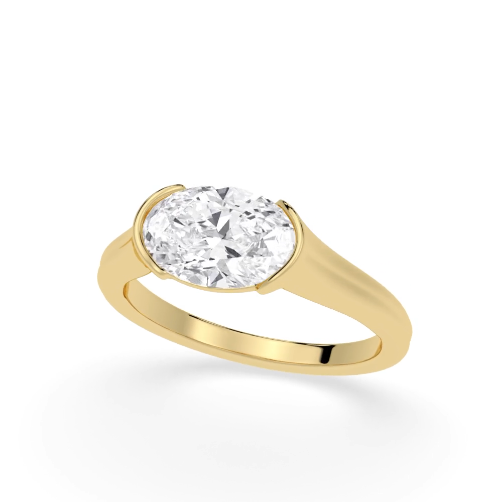 2.00ct Oval cut Lab Grown Diamond East-West Half Bezel Signet Ring