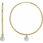 4mm Cultured Freshwater Pearl Large Hoop Earrings in Gold