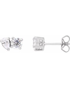 1.26ct 2 Stone Pear and Round Lab Grown Diamond Earrings -White