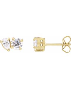1.26ct 2 Stone Pear and Round Lab Grown Diamond Earrings -Yellow