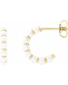 3mm Cultured Freshwater Pearl Open Hoop Earrings in Gold-White