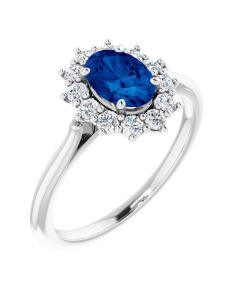 1.00ct Lab Grown Sapphire &amp; 0.33ct Lab Grown Diamond Halo Ring-White-I
