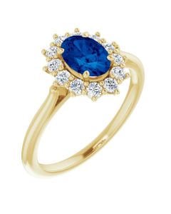 1.00ct Lab Grown Sapphire &amp; 0.33ct Lab Grown Diamond Halo Ring-Yellow-I