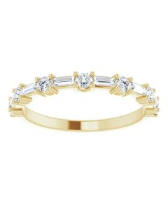 0.62ct Baguette and Round Lab Grown Diamond Half Eternity Ring -10k Gold-Yellow-I