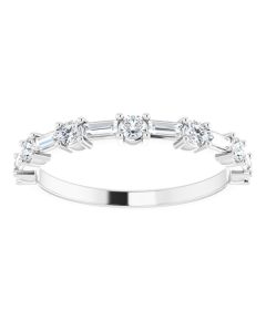 0.62ct Baguette and Round Lab Grown Diamond Half Eternity Ring -10k Gold-White-I