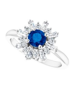0.50ct Blue Sapphire &amp; 0.46ct Lab Grown Diamond Starburst Ring-White-10k Gold-I