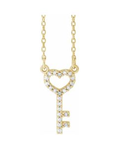 0.13ct Diamond Petite Heart Key Necklace in Gold-Yellow