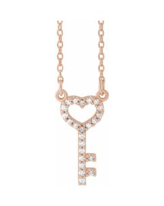 0.13ct Diamond Petite Heart Key Necklace in Gold-Rose