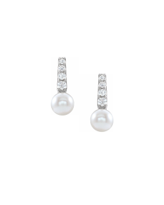 5.50mm Fresh Water Pearl & 0.16ct Diamond Drop Earrings 