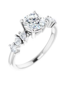 The Lola 1.78ct Round and Pear Accented Lab Grown Ring in Gold