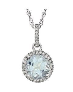 1.60ct Aquamarine and 0.10ct Diamond Drop Halo Necklace in 14k Gold