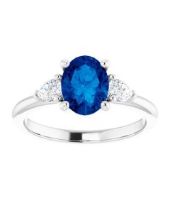 1.25ct Lab Grown Blue Sapphire & 0.60ct Diamond Trilogy Ring 