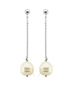 10mm Cultured Freshwater Pearl Dangle Earrings in Gold