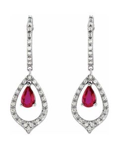 0.25ct Diamond & 1ct Ruby Hoop Drop Earrings