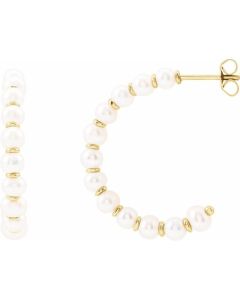 4mm Cultured Freshwater Pearl Open Hoop Earrings in Gold