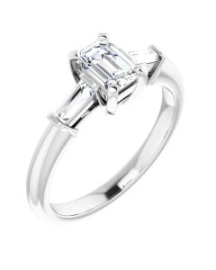 The Cassandra 0.76ct Emerald & Baguette Lab Grown Engagement Ring