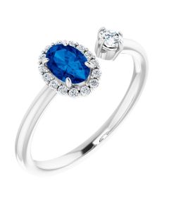0.50ct Blue Sapphire & 0.17ct Diamond Daisy Ring