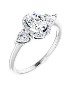 The Leah 1.32ct Lab Grown Oval Halo & Pear Accented Engagement Ring