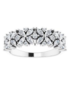 0.75ct Marquise Diamond Floral Anniversary Ring in 14k White Gold