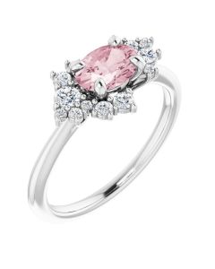 The Lorena Oval 1.00ct Morganite and 0.20ct Diamond Scattered Halo Ring 