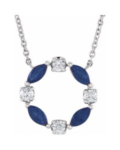0.40ct Blue Sapphire and 0.10ct Diamond Circle Necklace in 14k White Gold