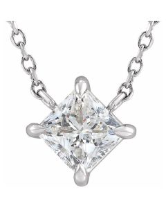 0.50ct Lab Grown Diamond Princess Solitaire Necklace in 14k White Gold