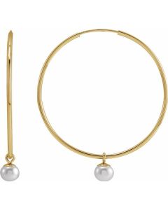 4mm Cultured Freshwater Pearl Large Hoop Earrings in Gold