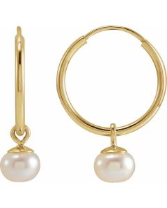 4mm Cultured Freshwater Pearl Small Hoop Earrings in Gold
