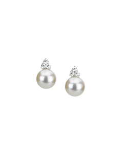 7.50mm Fresh Water Pearl & 0.12ct Diamond Stud Earrings 